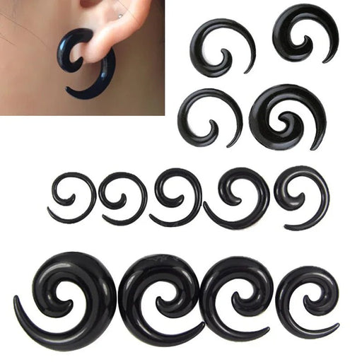 Set de Acrílico negro en forma de Caracol para expansión de oreja / 11 piezas - Quierox - Tienda Online