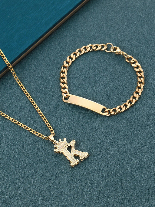 Shein 1 collar y pulsera con dije de letra y corona de diamantes de imitación para hombre con letra S - Quierox - Tienda Online