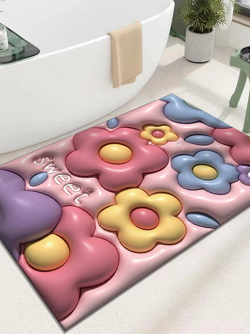 Shein 1 pieza Alfombra de baño dibujos animados en 3D con patrón de flor anti deslizante - Quierox - Tienda Online