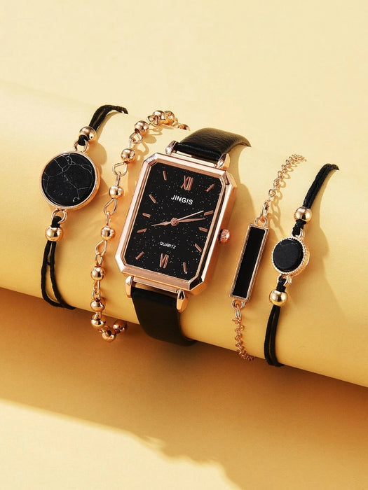 Shein 1 pieza reloj de cuarzo rectángulo con 4 piezas brazalete - Quierox - Tienda Online