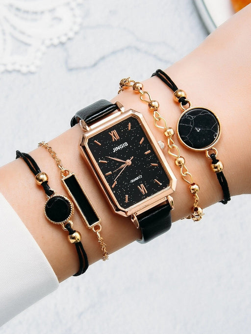 Shein 1 pieza reloj de cuarzo rectángulo con 4 piezas brazalete - Quierox - Tienda Online