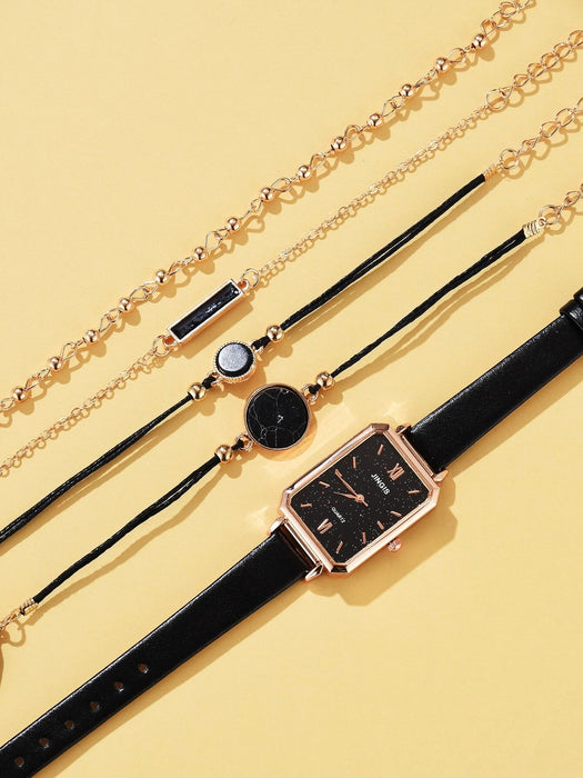 Shein 1 pieza reloj de cuarzo rectángulo con 4 piezas brazalete - Quierox - Tienda Online