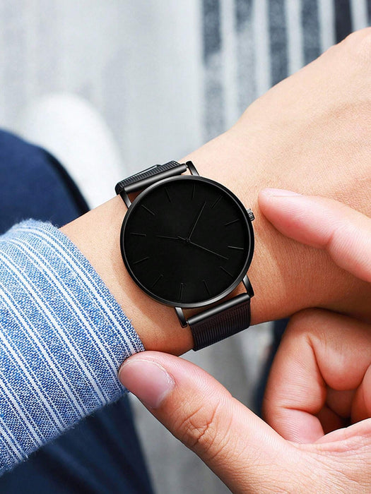 Shein 1 reloj de cuarzo con esfera redonda y correa de aleación de zinc negra para hombre - Quierox - Tienda Online