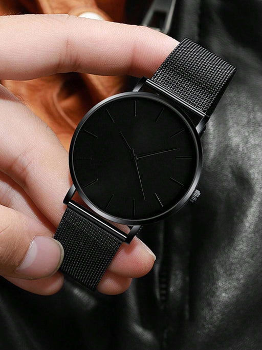 Shein 1 reloj de cuarzo con esfera redonda y correa de aleación de zinc negra para hombre - Quierox - Tienda Online