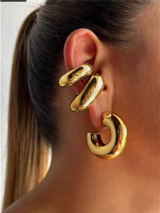 Shein 2 pares de pendientes de aro grandes lisos y en forma de C - Quierox - Tienda Online