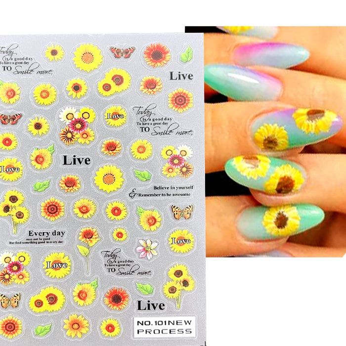 Shein 2 Piezas Calcomanías De Arte De Uñas Con Diseño De Girasol, Flores Amarillas - Quierox - Tienda Online