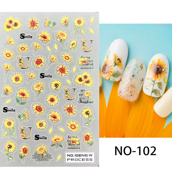 Shein 2 Piezas Calcomanías De Arte De Uñas Con Diseño De Girasol, Flores Amarillas - Quierox - Tienda Online