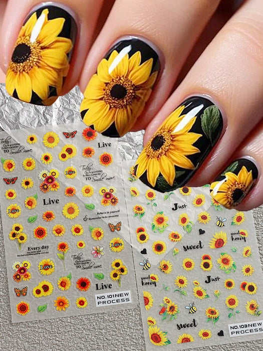 Shein 2 Piezas Calcomanías De Arte De Uñas Con Diseño De Girasol, Flores Amarillas - Quierox - Tienda Online