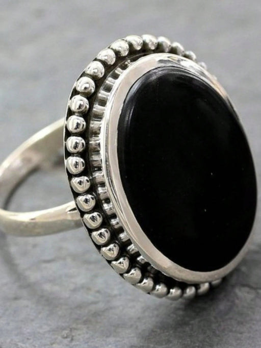 Shein Anillo negro oscuro bohemio, piedra de ágata redonda exagerada - Quierox - Tienda Online