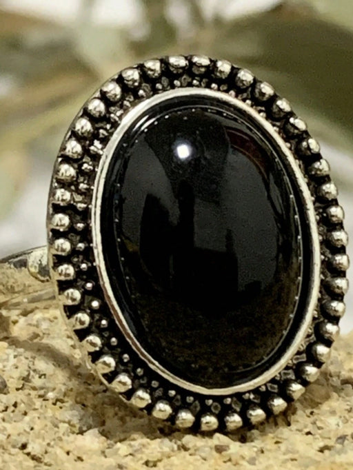 Shein Anillo negro oscuro bohemio, piedra de ágata redonda exagerada - Quierox - Tienda Online