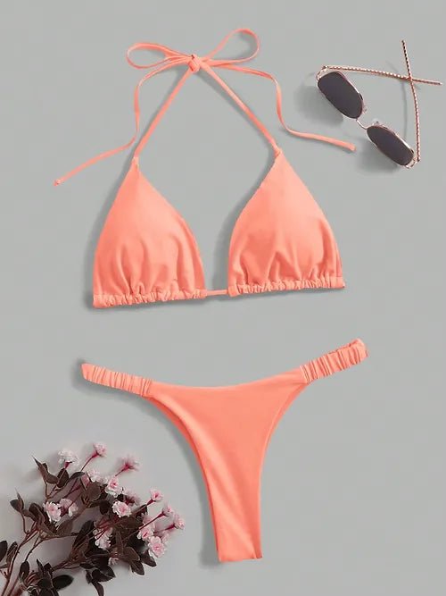 Shein Bañador bikini halter unicolor triángulo - Quierox - Tienda Online