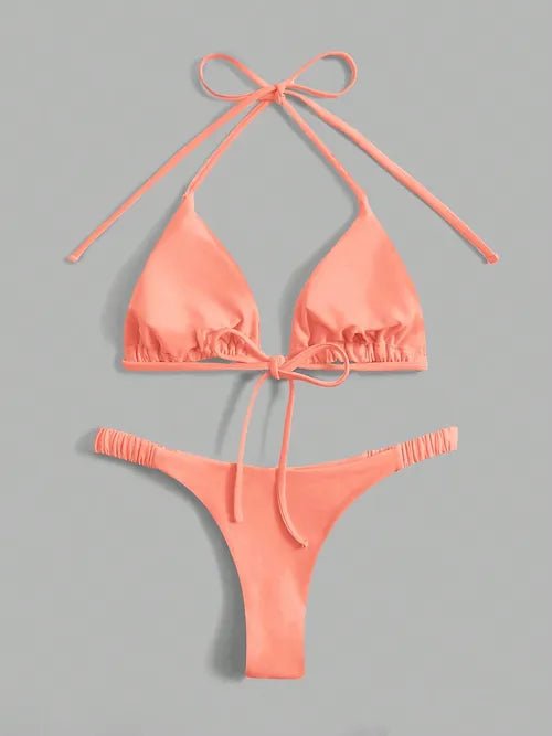 Shein Bañador bikini halter unicolor triángulo - Quierox - Tienda Online