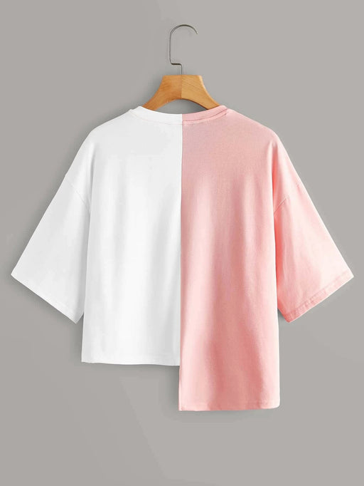 SHEIN Camiseta color block Namdoze con estampado de dobladillo escalonado para niña - Quierox - Tienda Online