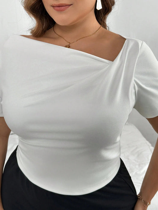 Shein Camiseta elegante blanca drapeada de talla grande para mujer con detalle de nudo torcido - Quierox - Tienda Online