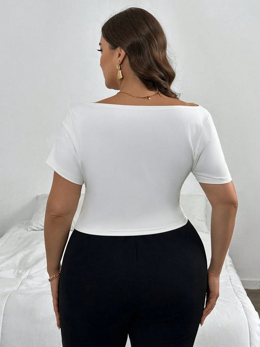 Shein Camiseta elegante blanca drapeada de talla grande para mujer con detalle de nudo torcido - Quierox - Tienda Online