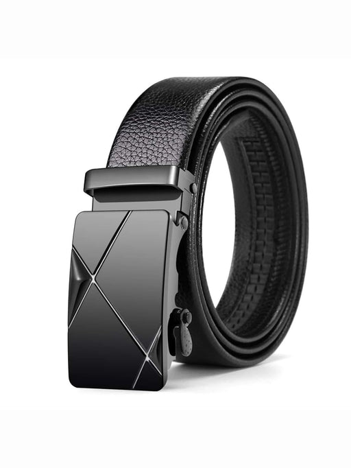 Shein Cinturón de trabajo clásico negro brillante de PU automático de moda para hombres - Quierox - Tienda Online