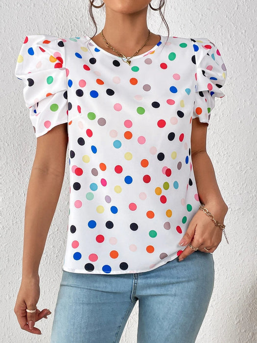 SHEIN Clasi Blusa con mangas abullonadas y estampado de lunares - Quierox - Tienda Online