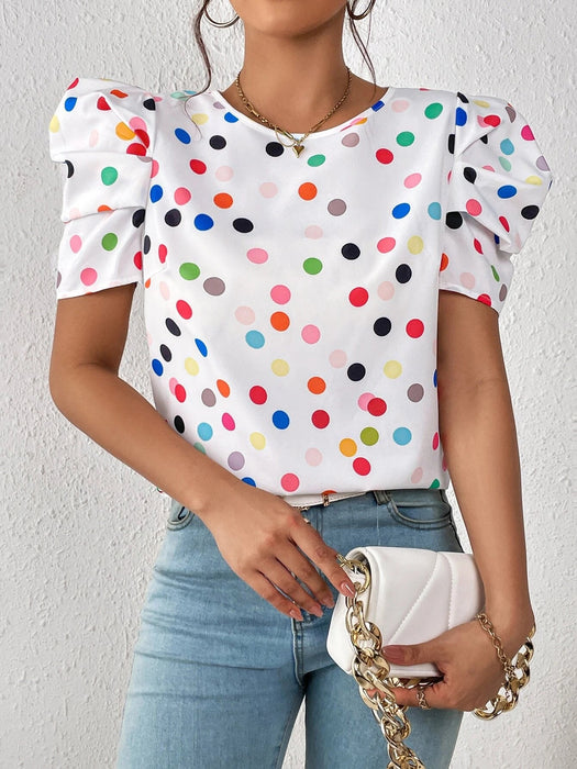 SHEIN Clasi Blusa con mangas abullonadas y estampado de lunares - Quierox - Tienda Online