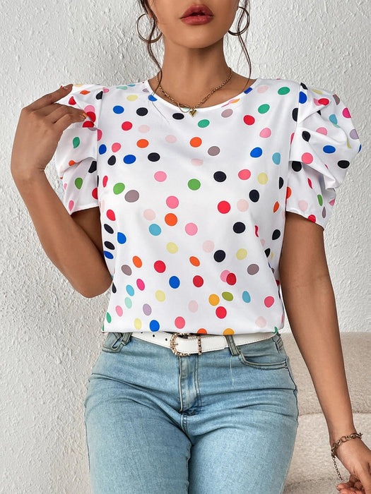 SHEIN Clasi Blusa con mangas abullonadas y estampado de lunares - Quierox - Tienda Online