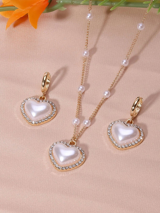 Shein Conjunto de joyas de perlas de imitación en forma de corazón con colgante, collar y pendientes - Quierox - Tienda Online