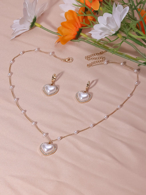 Shein Conjunto de joyas de perlas de imitación en forma de corazón con colgante, collar y pendientes - Quierox - Tienda Online