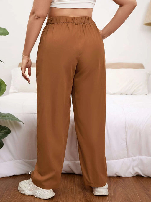 SHEIN Essnce Plus Pantalones de pierna ancha con bolsillos oblicuos - Quierox - Tienda Online