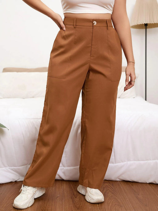 SHEIN Essnce Plus Pantalones de pierna ancha con bolsillos oblicuos - Quierox - Tienda Online