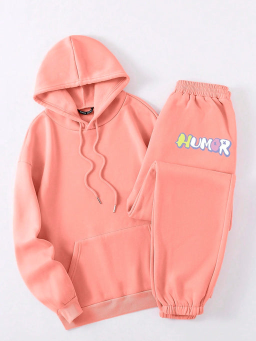 SHEIN EZwear Sudadera y pantalón deportivo con forro térmico y cordón con gráfico de letras y osos - Quierox - Tienda Online