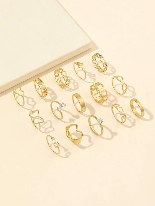 Shein Juego de 15 anillos de acero inoxidable con diamantes de imitación - Quierox - Tienda Online