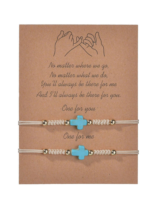 Shein Juego de 2 pulseras para pareja con decoración de cruz turquesa estilo bohemio - Quierox - Tienda Online