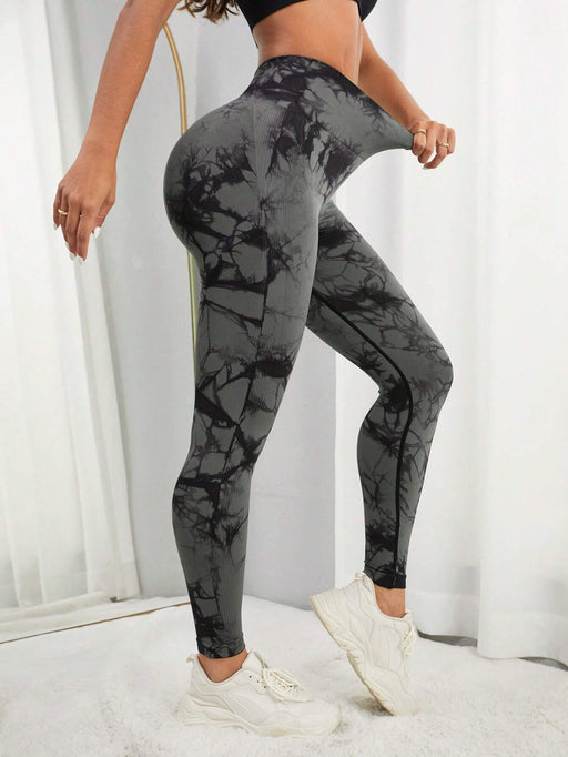 Shein Leggings deportivos con cintura ancha y efecto tie dye de moda para yoga - Quierox - Tienda Online