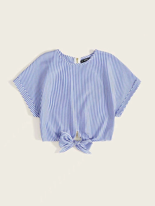 SHEIN LUNE Camisa de espalda con cremallera bajo con nudo de rayas verticales - Quierox - Tienda Online