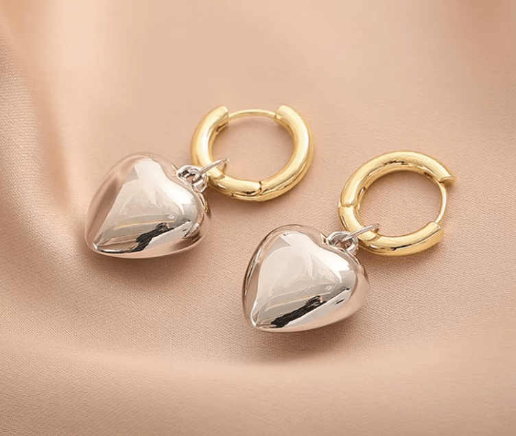 Shein Pendientes de aro de acero inoxidable con corazón de metal para mujer - Quierox - Tienda Online