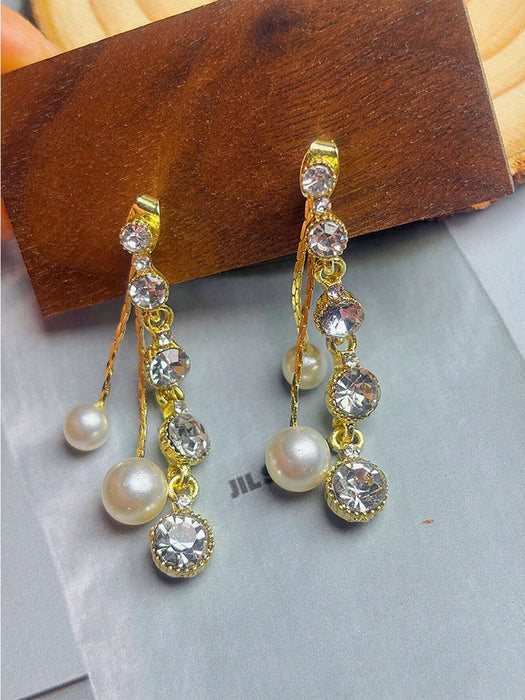 Shein Pendientes Decorados Con Diamantes De Imitación Y Perlas Falsas - Quierox - Tienda Online