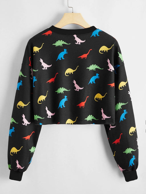 SHEIN Pullover corto con dinosaurio ribete en contraste - Quierox - Tienda Online