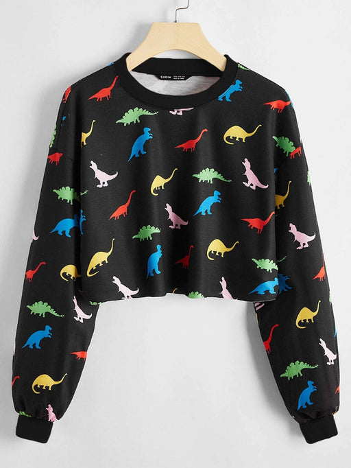 SHEIN Pullover corto con dinosaurio ribete en contraste - Quierox - Tienda Online