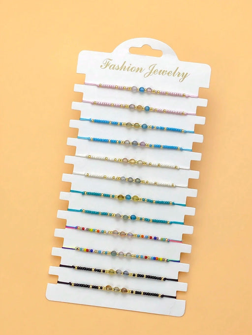 Shein Pulsera tejida con cuentas de color ágata morgan y forma de arroz japonés de 12 piezas - Quierox - Tienda Online