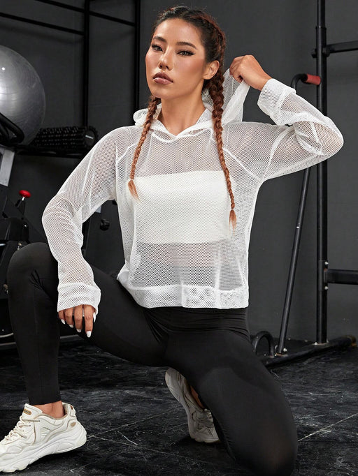 Shein Sudadera deportiva con capucha y mangas raglán huecas sexy para yoga sin parte superior de tubo - Quierox - Tienda Online