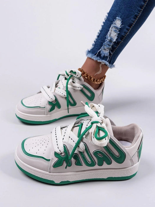 Shein Zapatos de skate de dos tonos con letras estampadas y cordones para mujer - Quierox - Tienda Online