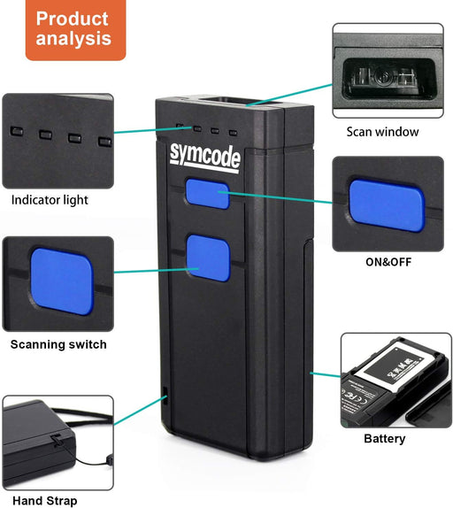 Symcode 1D Mini escáner de códigos de barras inalámbrico con Bluetooth portá - Quierox - Tienda Online