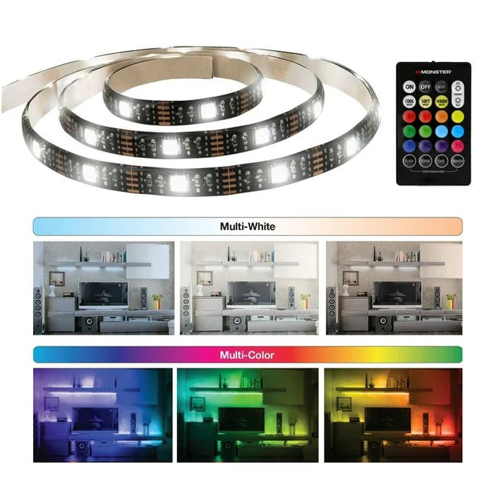 Tira de luces LED para interiores de 6,5 pies, multicolor, blanco, enchufe USB, control remoto - Quierox - Tienda Online