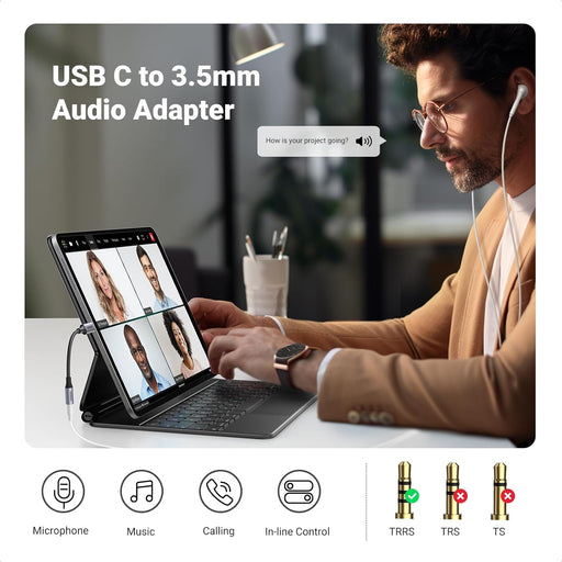 UGREEN USB-C to 3.5mm M/F Cable Aluminum Shell with Braided 10cm (Space Gray) - Quierox - Tienda Online