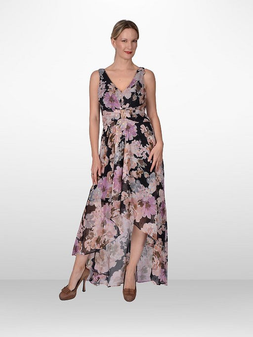 Vestido floreado gasa, largo atrás, corto adelante, ideal para eventos de día, al aire libre - Quierox - Tienda Online