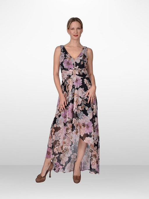 Vestido floreado gasa, largo atrás, corto adelante, ideal para eventos de día, al aire libre - Quierox - Tienda Online
