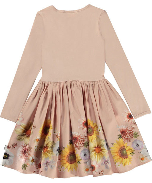 Vestido rosa hasta la rodilla con falda circular de popelina con estampado de muchas flores - Quierox - Tienda Online