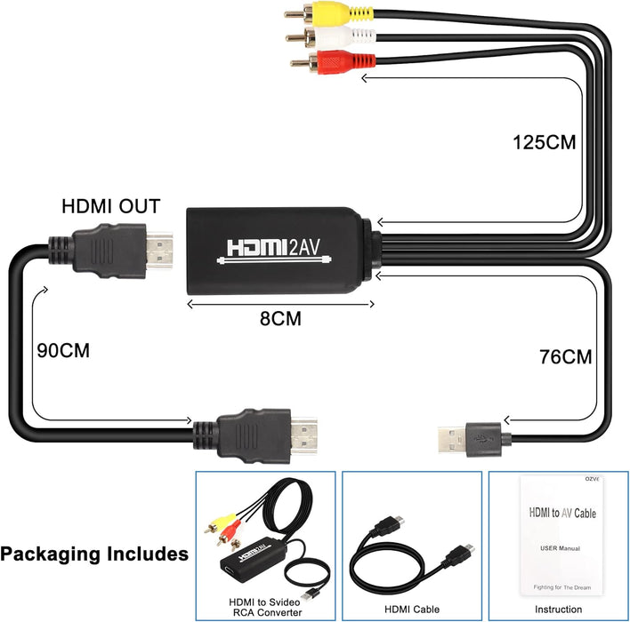 XMSJSIY - Convertidor HDMI a RCA, 1080P HDMI a AV 3RCA CVB, - Quierox - Tienda Online