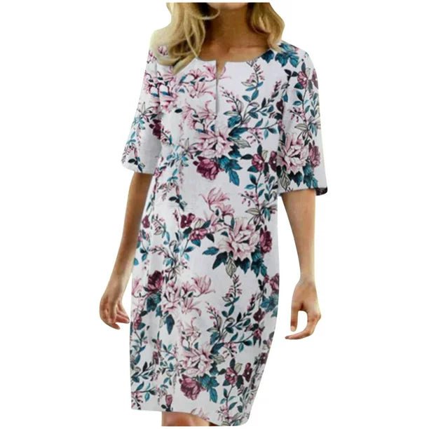 Zanzea Vestidos estampados florales de media manga con cuello redondo casual para mujer - Quierox - Tienda Online