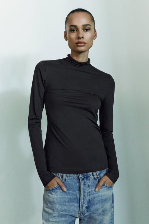 ZARA CAMISETA DE ALGODÓN LIGERO CON CUELLO ALTO - Quierox - Tienda Online