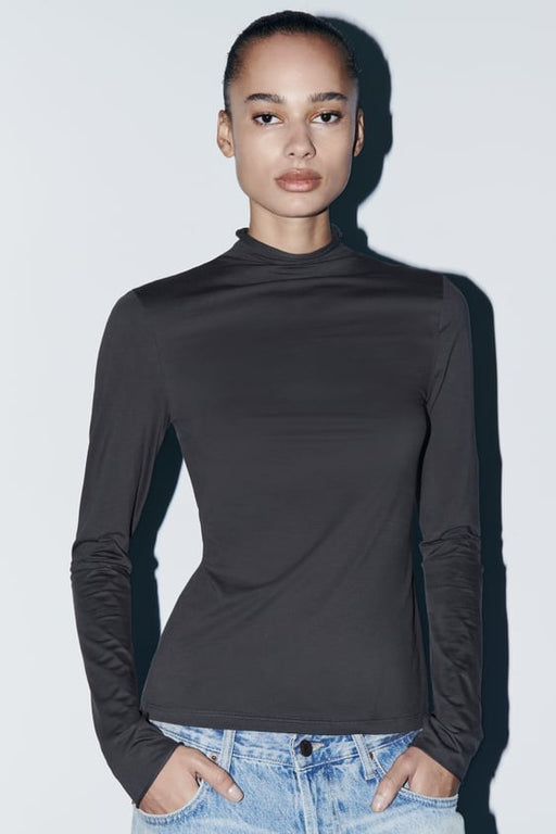 ZARA CAMISETA DE ALGODÓN LIGERO CON CUELLO ALTO - Quierox - Tienda Online