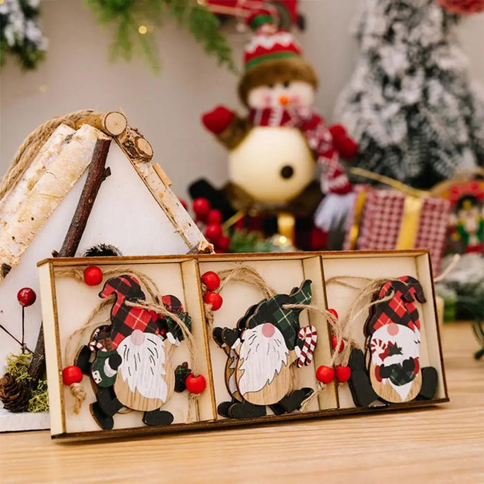 1 Juego de decoración colgante de madera de Navidad con caja de 3 compartimentos - Quierox - Tienda Online